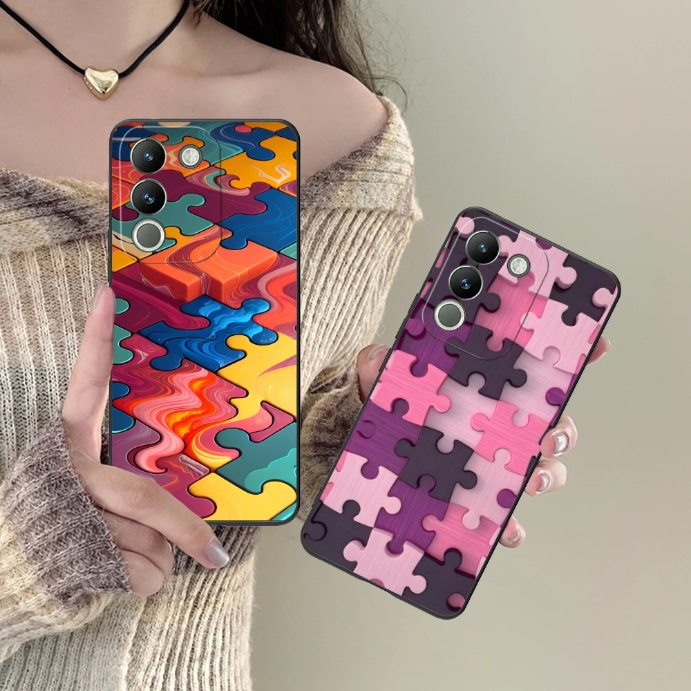 Puzzle Pretty Fashion Mobile Cell Phone Case for VIVO Y95 Y93 Y31 Y20 V19 V17 V15 Pro X60 NEX Black Soft Phone Cover Shell