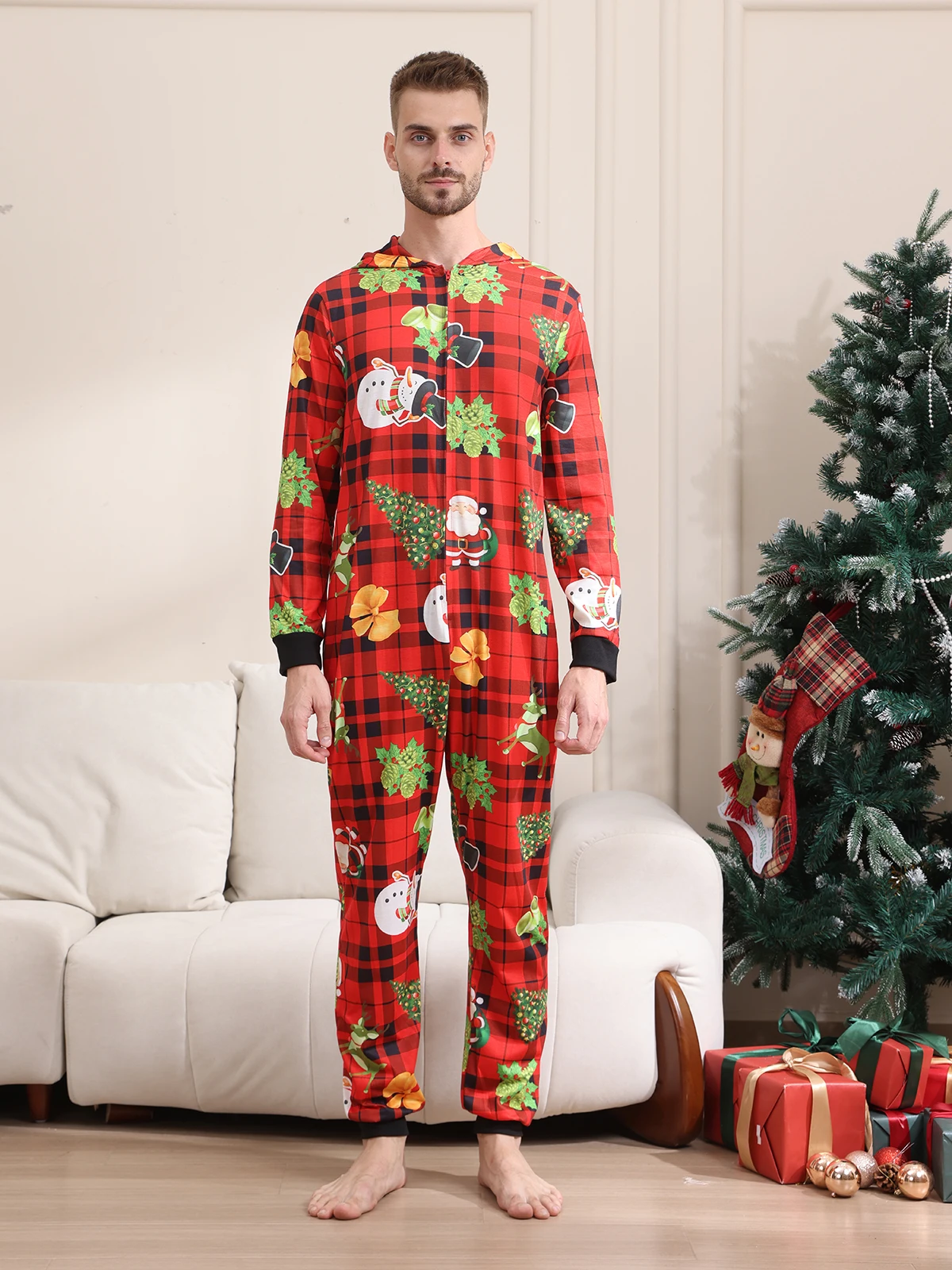 2026 Winter Christmas Matching Outfits for Family Photoshoot 3d Print Xmas Pyjamas Cute Loose Zipper Romper PJs One-piece Suit