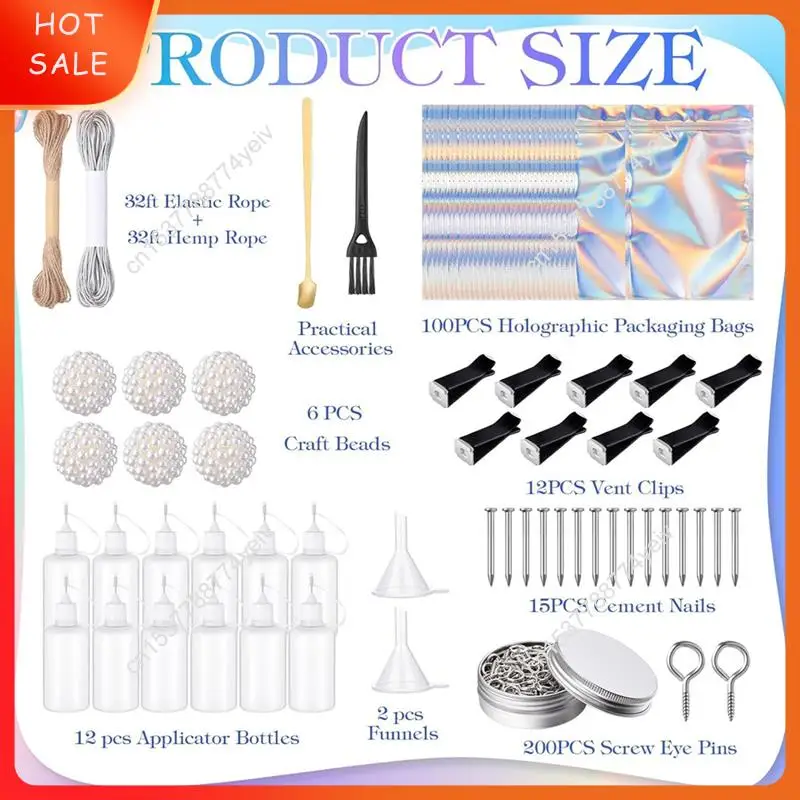 Kit de inicio automotriz con 12 clips de ventilación cuadrados para cabeza, botellas de pegamento con punta de aguja de 12 y 1 Oz, 100 bolsas de papel resellables A62X