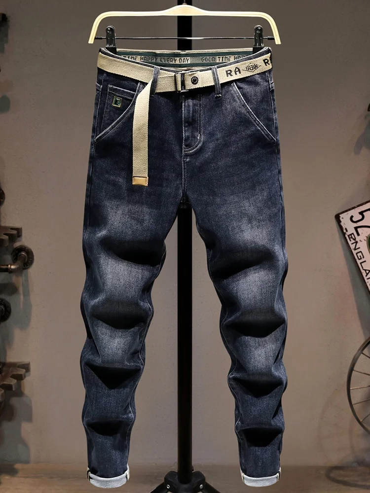 

Мужские джинсы Slim Fit: модные, повседневные, с косыми карманами, эластичные, из хлопкового денима, универсальные, для молодежи, осенне-зимние, длинные брюки