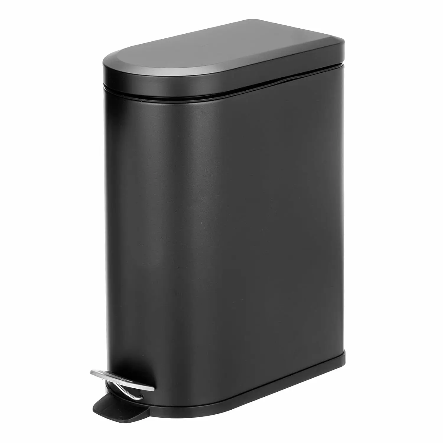 

2.6 Gallon Stainless Steel D-Shape Trash Can with Foot Pedal, Black, Removable Liner, Bathroom & Bedroom Use