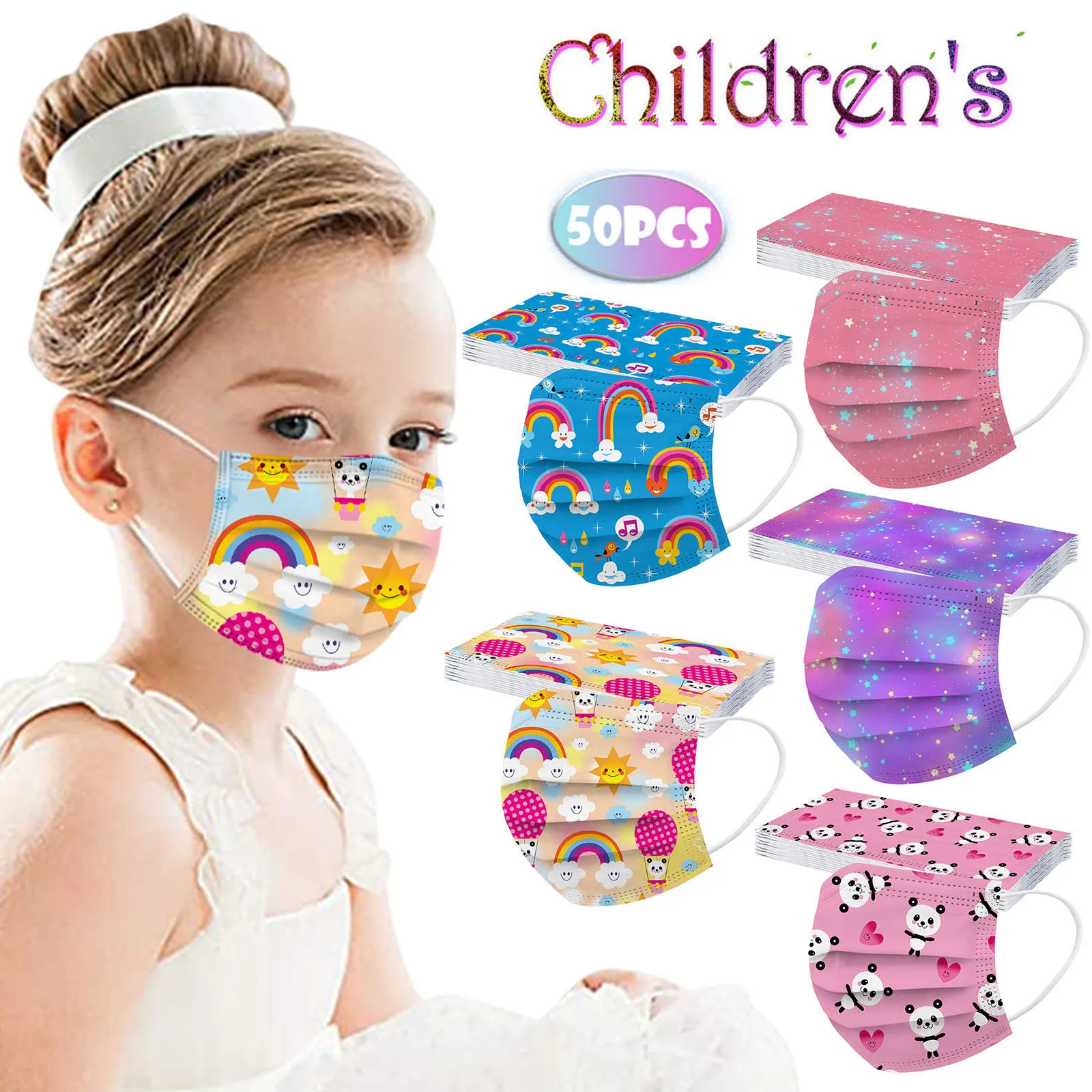 Colorful 50pcs Face Mask Trending Cute Rainbow Panda Mask Bestseller Breathable Kids Mask Popular Protective Cover Face 2026 T1