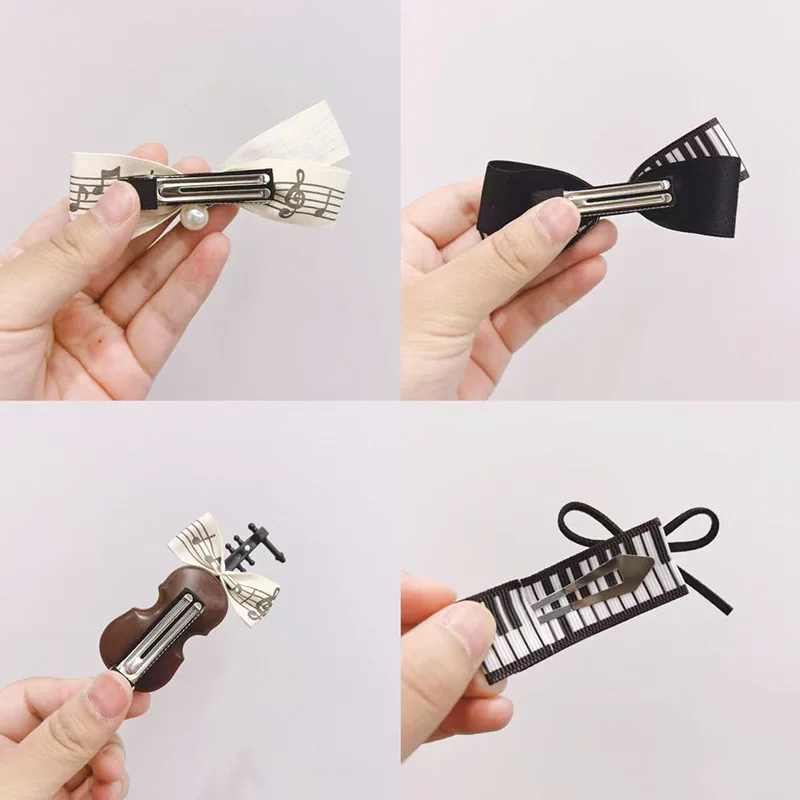 Nuovi fermagli per capelli per ragazza musicale, stile artistico per pianoforte e violino carino, capelli non danneggianti per bambini, accessori per principesse alla moda