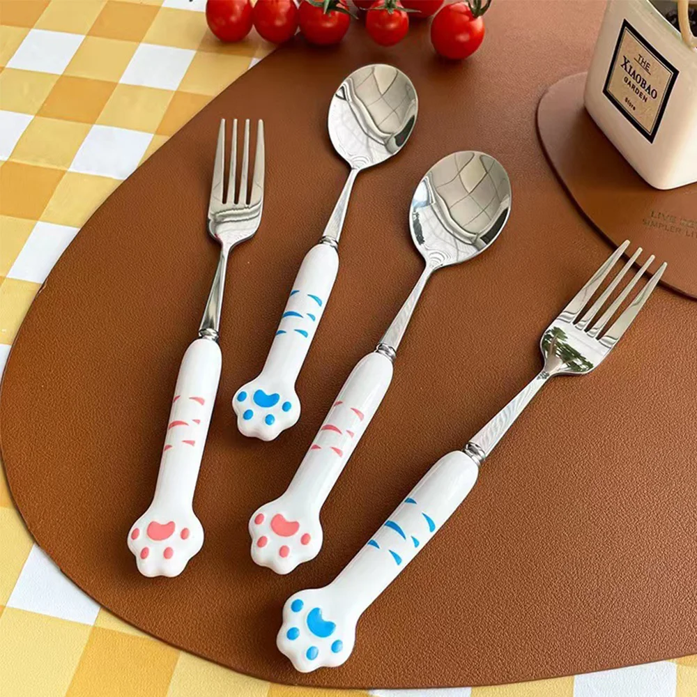 High-Appearance Cute Stainless Steel Tableware 3-Piece Set, Ins Spoon & Fork, Home Portable Dining Spoon