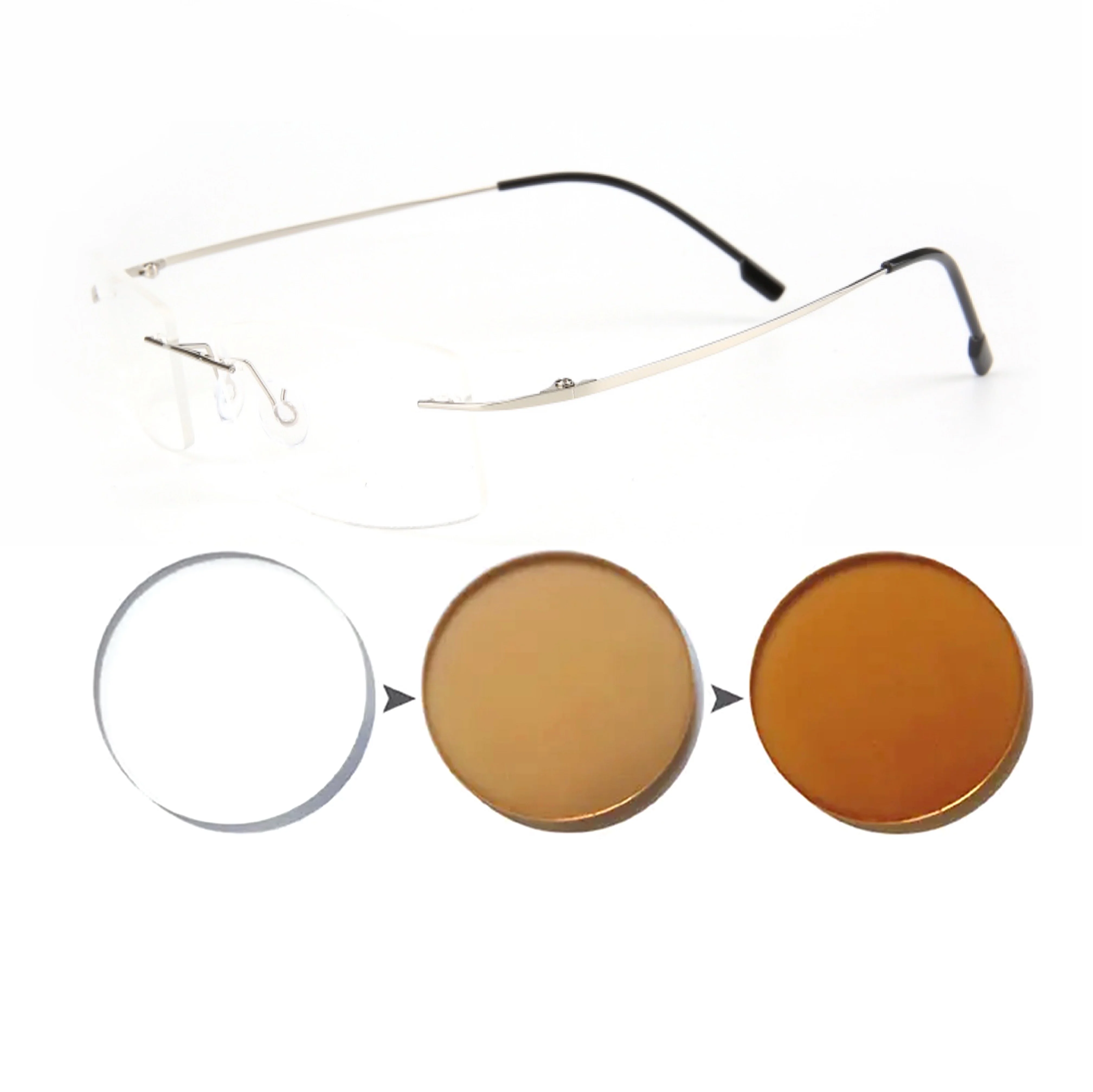 Bolema Photochrome Kurzsichtige Sonnenbrille, modisch, ultraleicht, rahmenlos, Myopie-Brille, fertige optische Brille, Dioptrien 0 bis -6,00 4
