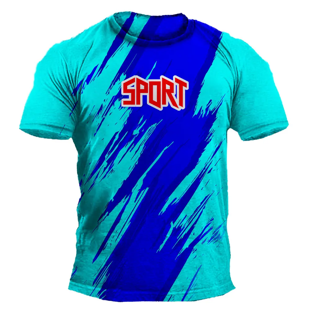 

Blue green tie dyed printed sports T-shirt for men and women casual O-neck short sleeved loose gym top running T shirts football