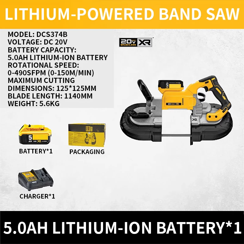 Compact 20V Cordless Band Saw 5.0Ah Lithium-Ion Battery Suitable for Multiple Cutting Tasks Portable Handheld Band Saw