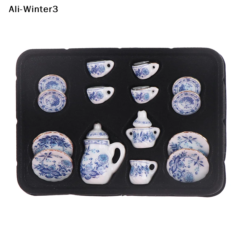 

【Wtr3】() 15Pcs/Set 2025 1:12 Dollhouse Miniature Furniture Ceramic Tea Cup and Teapot Tableware Set Toy Dollhouse Accessories