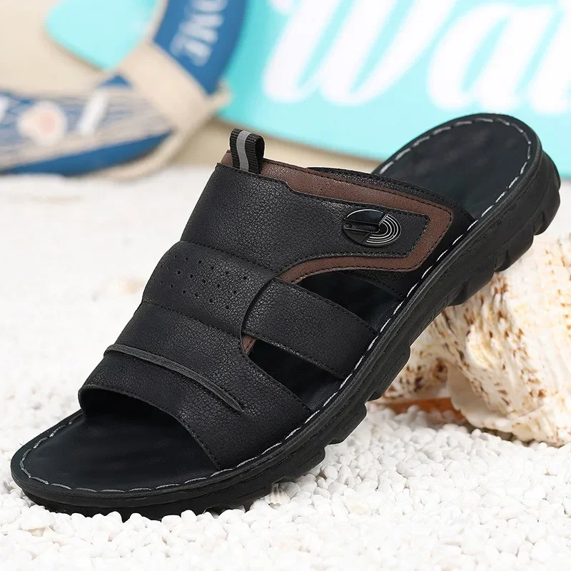 Summer Men's Sandals Outdoor Anti-Slip Casual Beach Shoes Soft and Comfortable Beige Dual-Purpose Slippers
