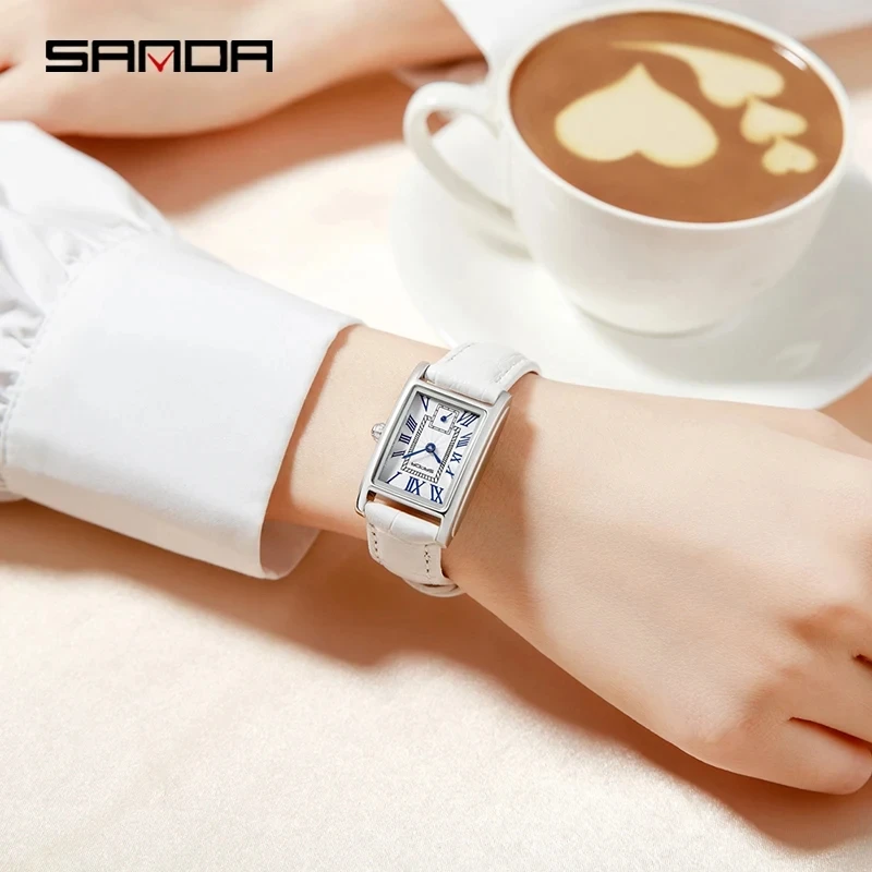 SANDA 1116 Fashion Ladies Watch Elegant Rectangle Dial Water Resistant Quartz Movement Business Watch for Women Wristwatch Gift