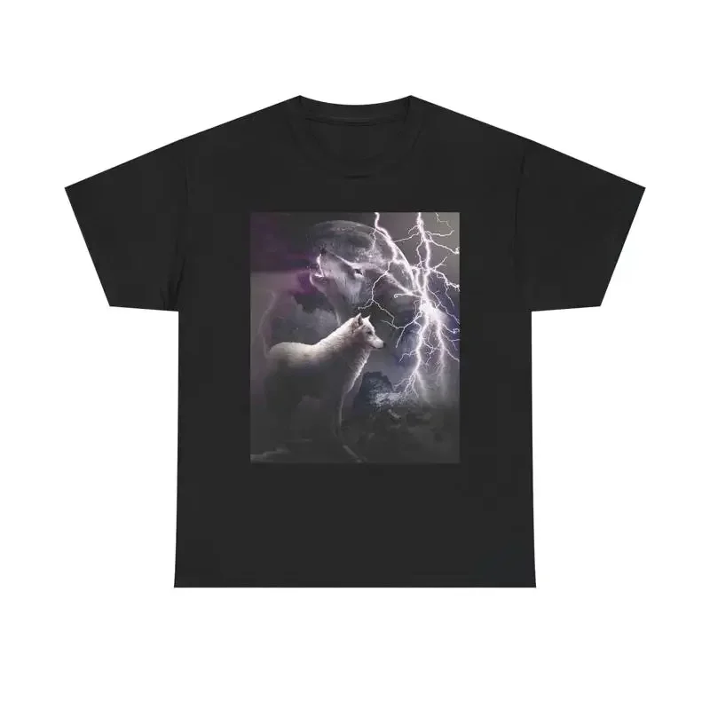 Wolf Lightning Strikes T Shirt Retro Howling Heavy Cotton