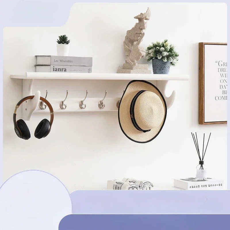 Wall Mounted Coath Hanger Solid Wood Storage Rack At The Door Multi-functional Light Luxury Clothes and Hat Rack in The Bedroom