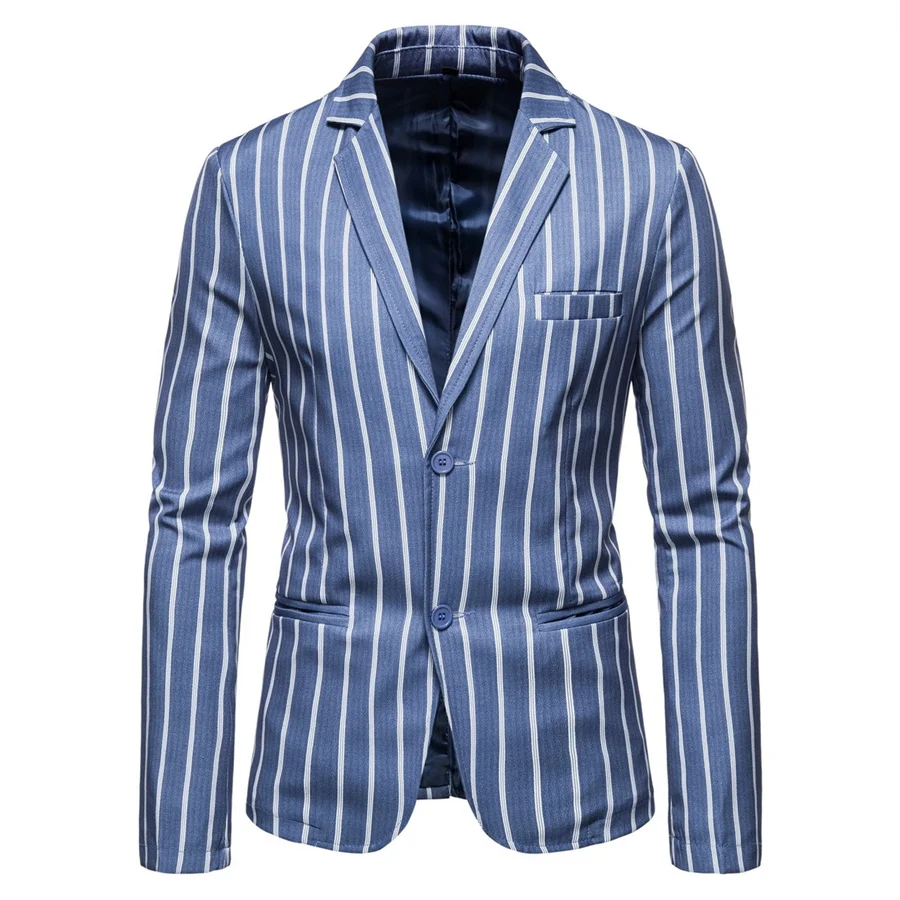 2024 New Men Suit Jackets Fashion Blue Striped Two Buttons Party Business Blazers Spring Men\'s Formal Clothing Large Size 5XL