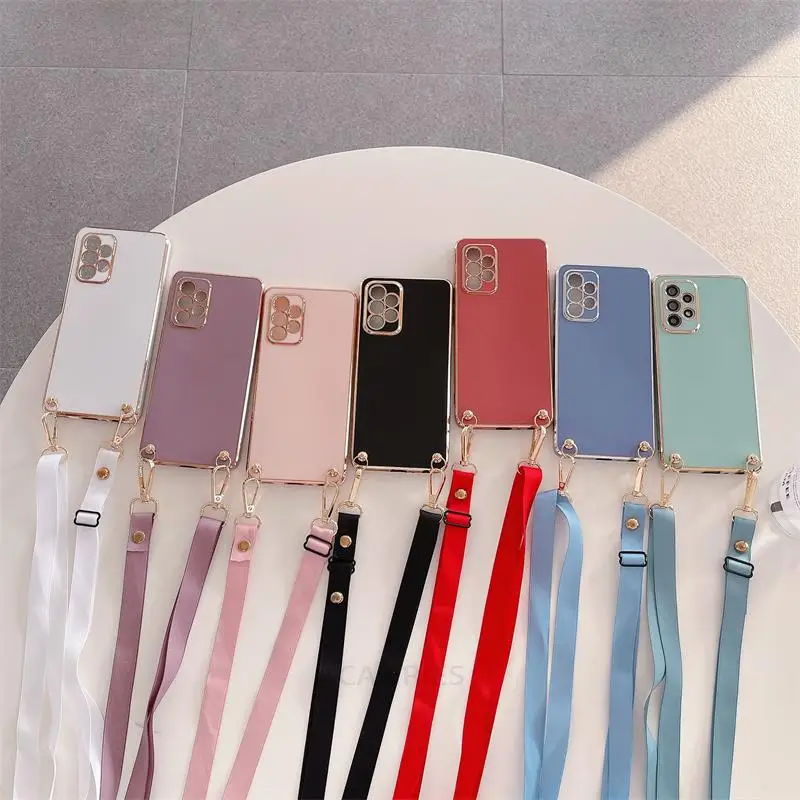 Note8 Note9 Crossbody Lanyard Plating Case For Samsung Galaxy S8 S9 Plus S Note 9 8 Girl Cord Silicone Back Cover S9plus S8plus