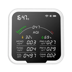 FABISENSE PTH 9BW Tuya Wifi 9 in 1 CO2 HCHO H6C6 TVOC PM2.5 PM10 Meter Thermometer Hygrometer Clock alarm Air Pollution Monitor