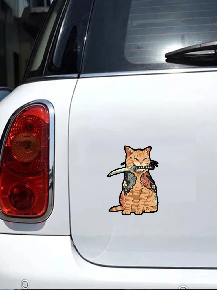 Creative for Neko Japan Samurai Cat Car Stickers Fashionable Simple PVC Vinyl Decals Creative Windows Caravan Car Decoration