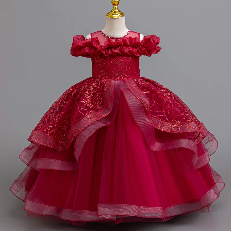 Vestido negro de lentejuelas para niñas, vestido de manga larga para fiesta de cumpleaños, comunión, baile, boda, dama de honor