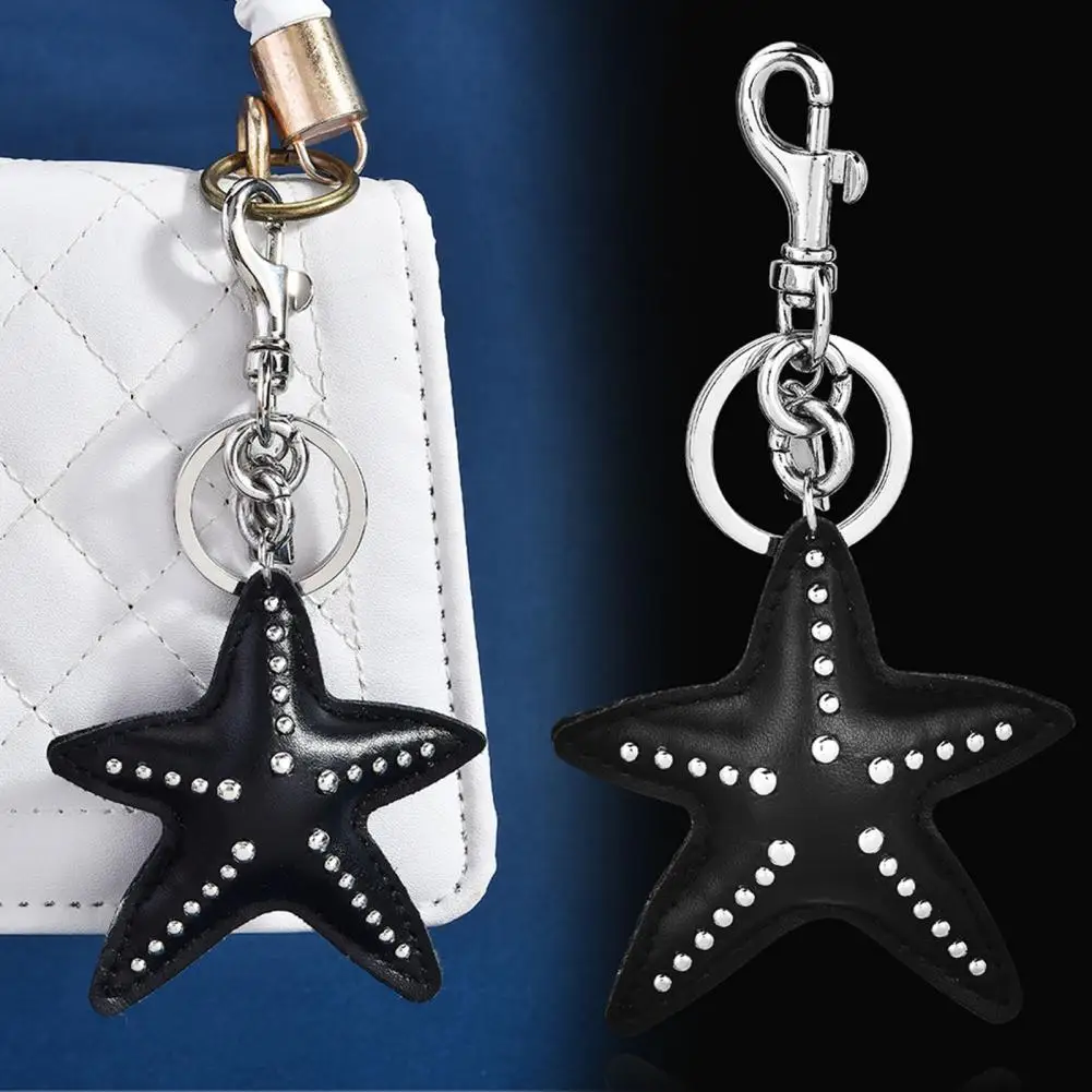 Rivet Star Shape Keychain Pendant Hand-Stitched Rivets Imitation Leather Star Shape Bag Charm Keys Suitcases Accessory