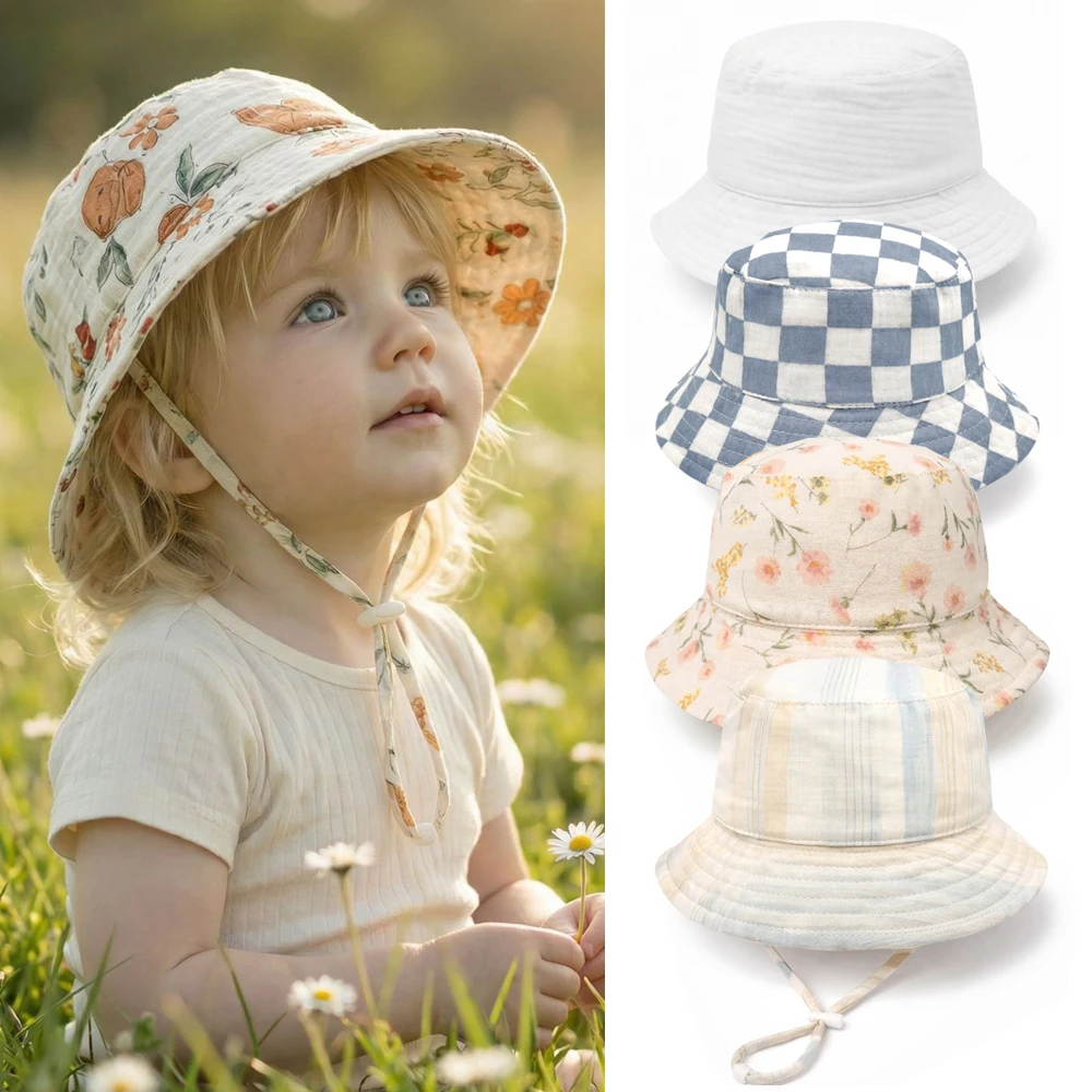 

New Muslin Baby Sun Hat Summer Kids Bucket Hat for Girls Boys 100% Cotton Children Panama Infant Cap Toddler Hats 1-3Y