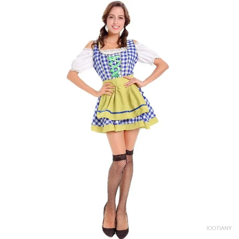 Munich Festival de la bière allemande Bavière Oktoberfest robe traditionnelle à carreaux pour fille bavière discothèque serveuse de bière robe de Cosplay