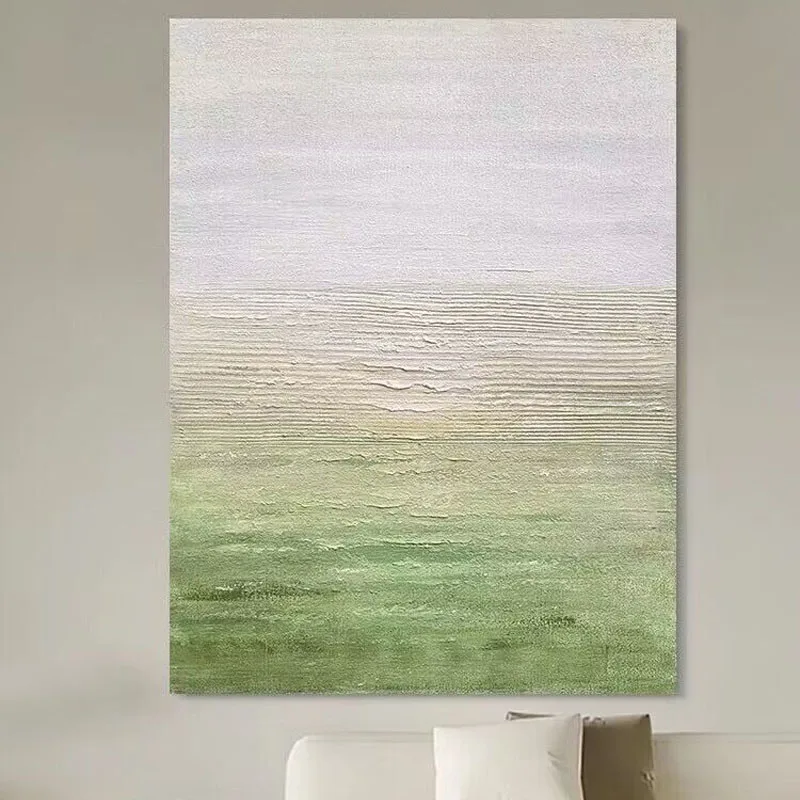 Simplicity Abstract Grass Green Landscape Hand Drawn Oil Painting Living Room And Dining Room Mural For Home And Sofa Decorative