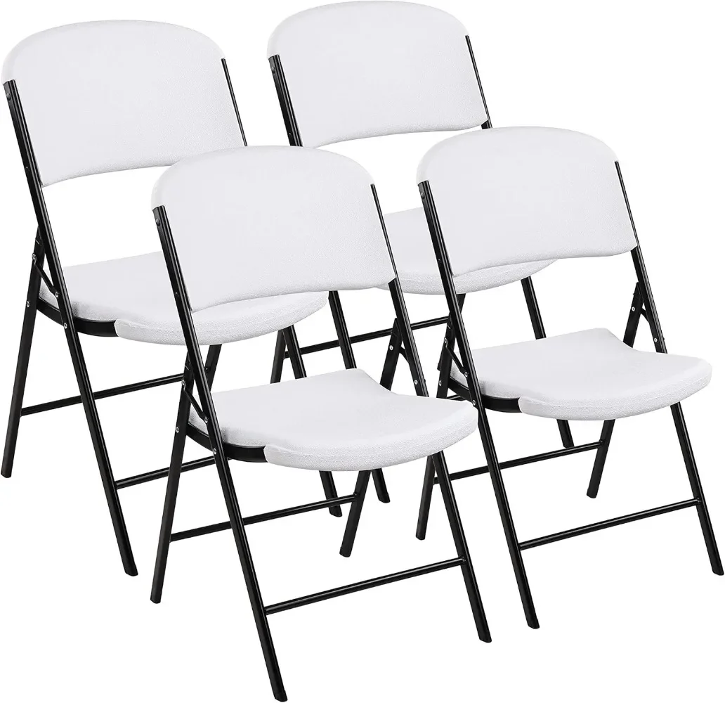 Silla plegable de plástico resistente con capacidad de 500 libras, color blanco, paquete de 4