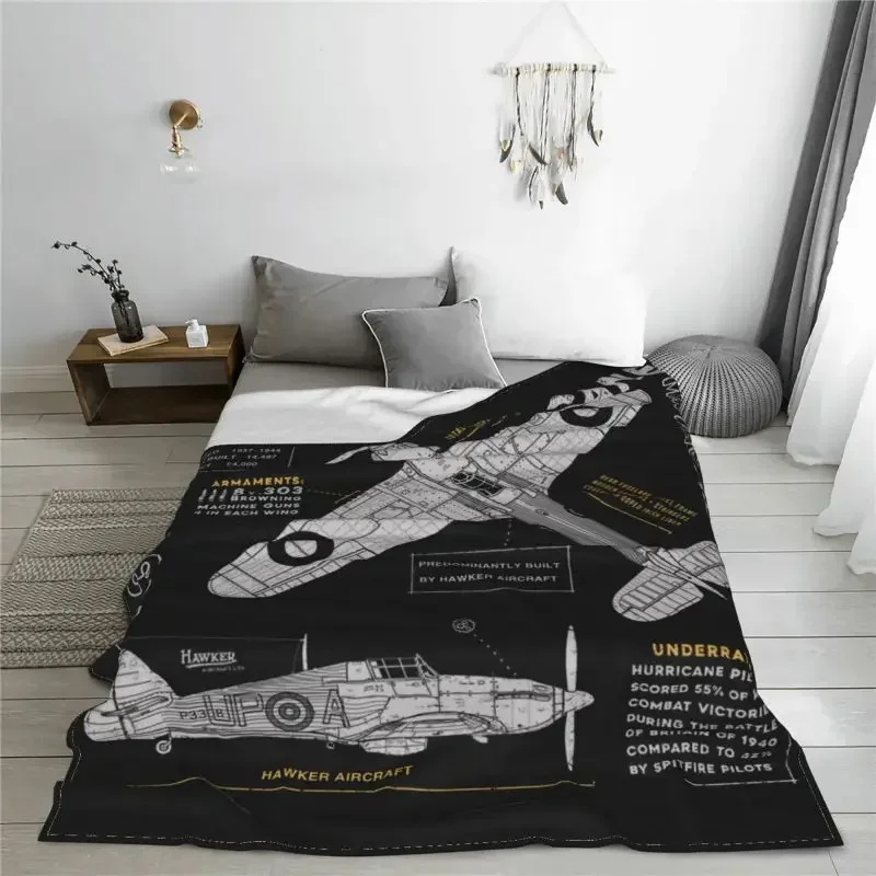 Spitfire Hawker Hurricane Blanket Warm Fleece Soft Flannel Fighter Plane WW2 War Pilot Aircraft Airplane Throw Blankets for Sofa