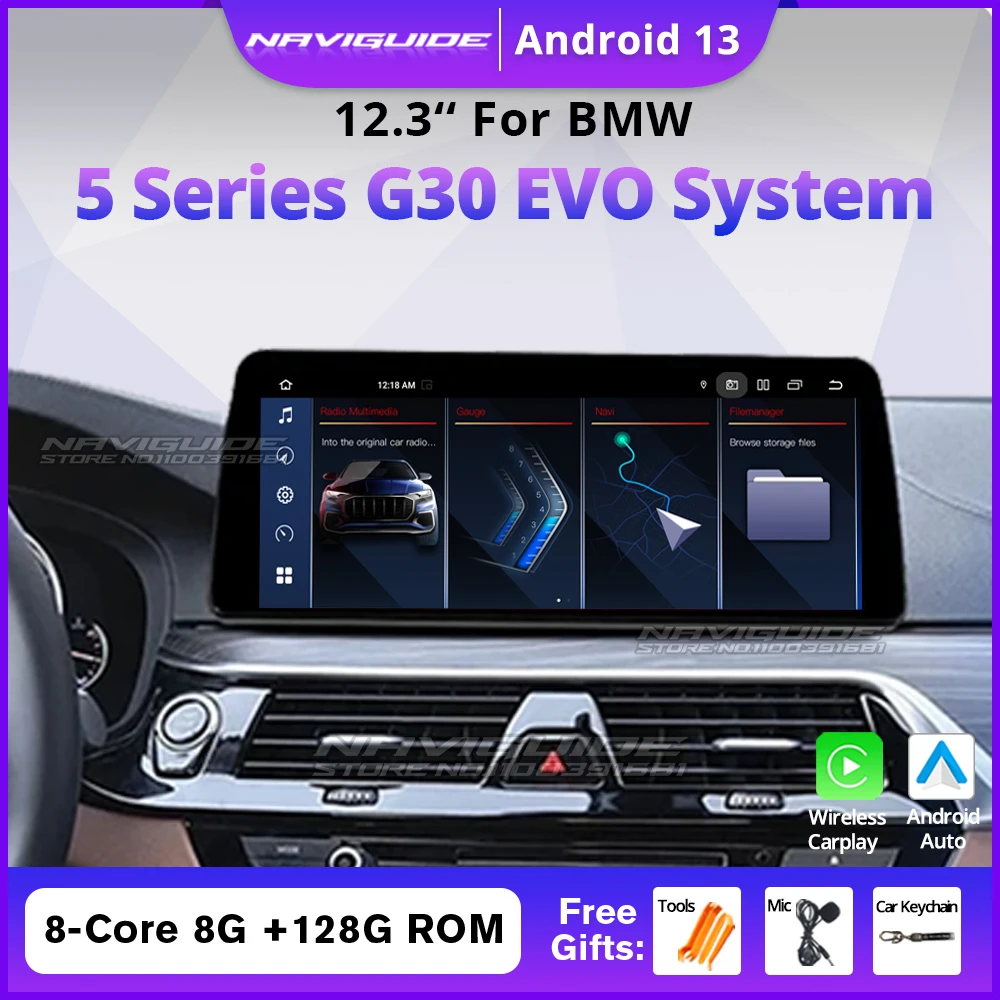 NAVIGUIDE 10.25'' 12.3'' Carplay Auto For BMW 5 Series G30 G31 LHD EVO System Car Navi Multimedia Video Player WIFI Headunit GPS