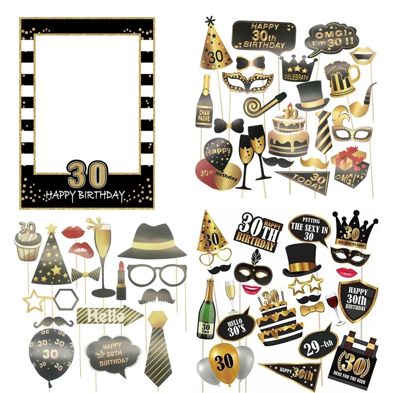 

30 40 50 60 Year Birthday Photo Booth Props Adult Men Women Birthday Party PhotoBooth Props Frame Anniversary Decor Supplies