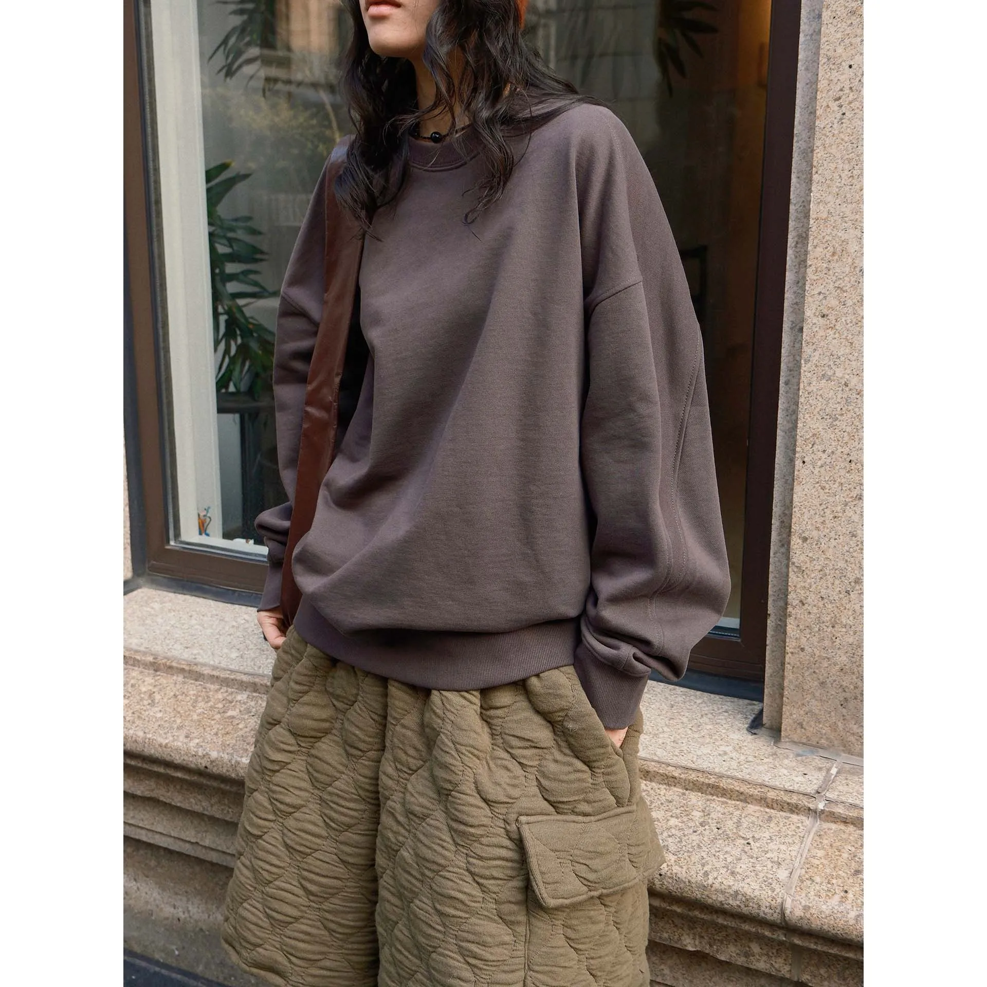 UMI MAO Spring New Korean Style Simple Casual Round Neck Pullover Sweatshirt Loose Fit Comfortable Top For Women