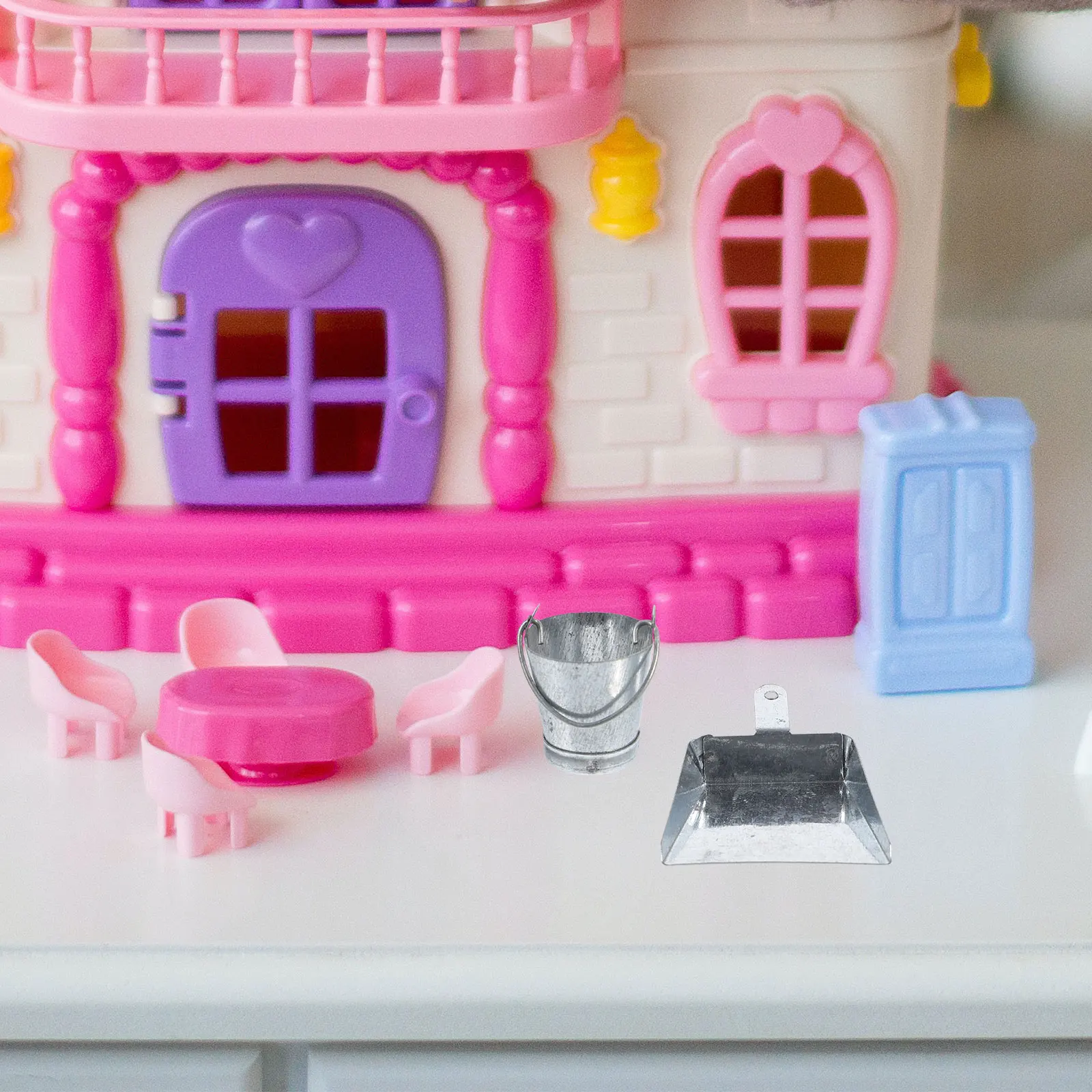 10pcs 소형 양동이 쓰레받기 2x2x15cm 양동이 35x3cm 쓰레받기 안전 인형 집 액세서리 미니 장면 소품 원예 장난감