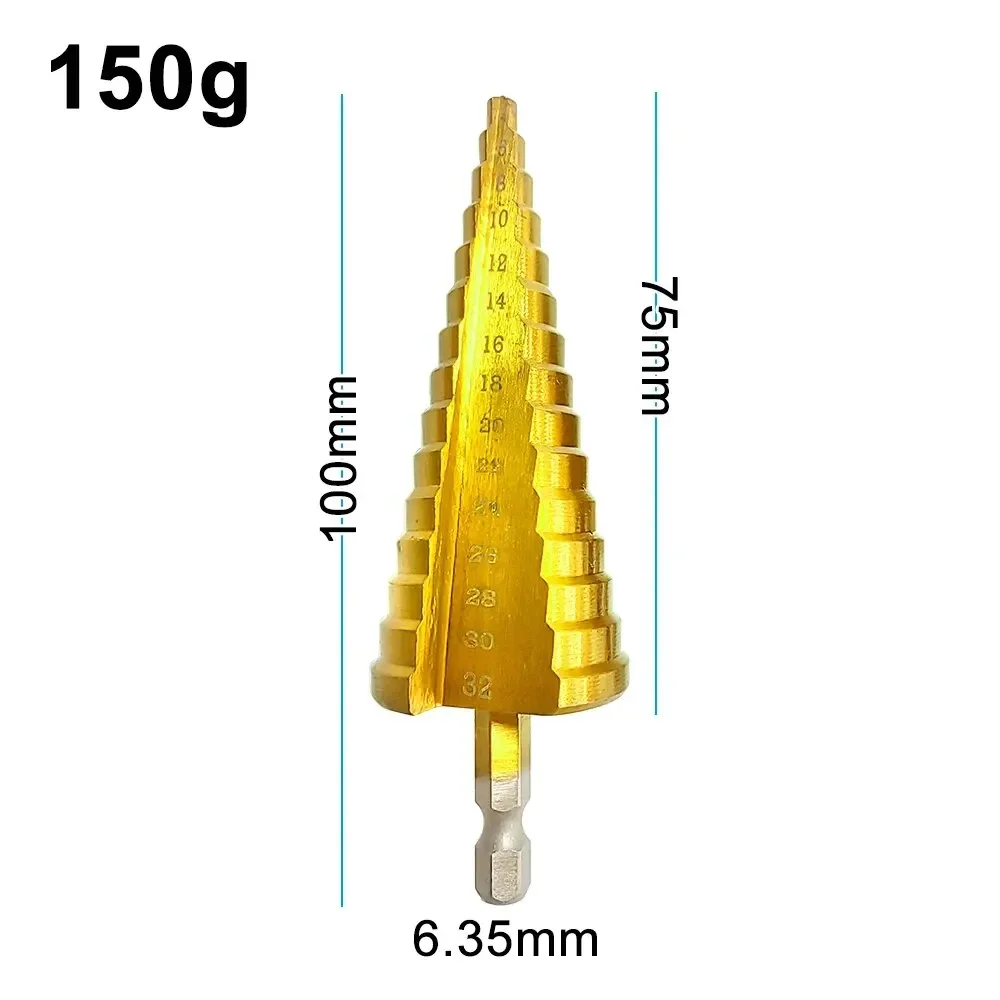 Titanium Plated Passo Broca, Haste Hexagonal, Reta Groove, Alarme Pagoda Broca, Abertura do furo, Ferramenta, 4-32mm, 1Pc