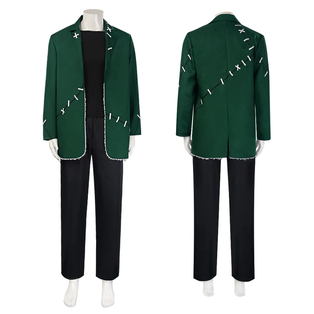 أزياء الهالوين فرانكنشتاين التأثيرية الوحش دكتور فرانك للرجال قناع الزي الجنون عالم بدلة خضراء حفلة فيلم مخيفة