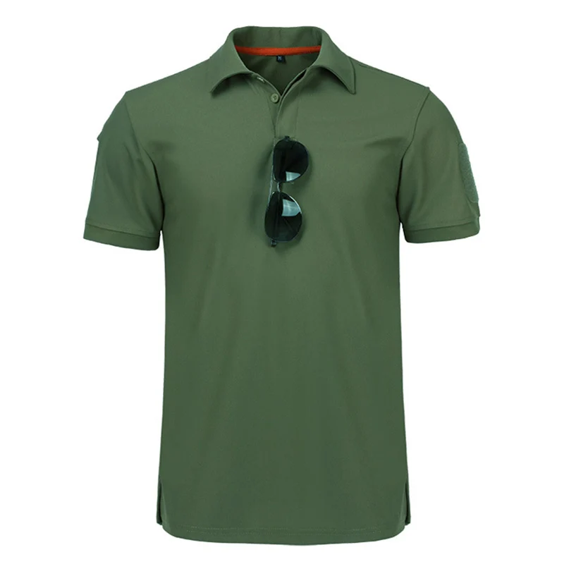 Casual Men Summer T-Shirts Tactical Military Short Sleeve T-Shirts Hiking Training Quick Dry Breathable Tops Tees Solid Color