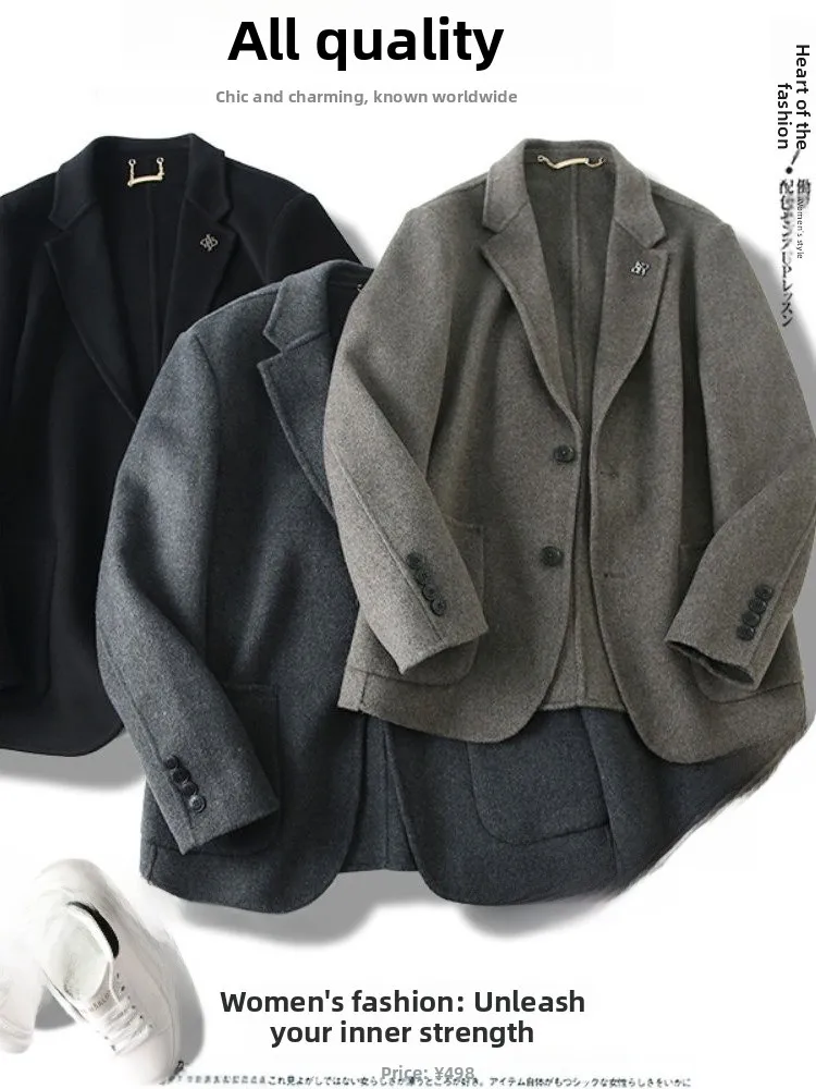 

Двусторонний шерстяной мужской повседневный пиджак в деловом стиле, модная весенняя верхняя одежда приталенного кроя с длинными рукавами