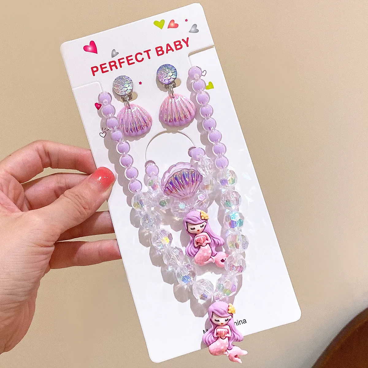 

Mermaid Jewelry Set Cute Pendant Necklace Hair Accessories Gift Box for Little Girls