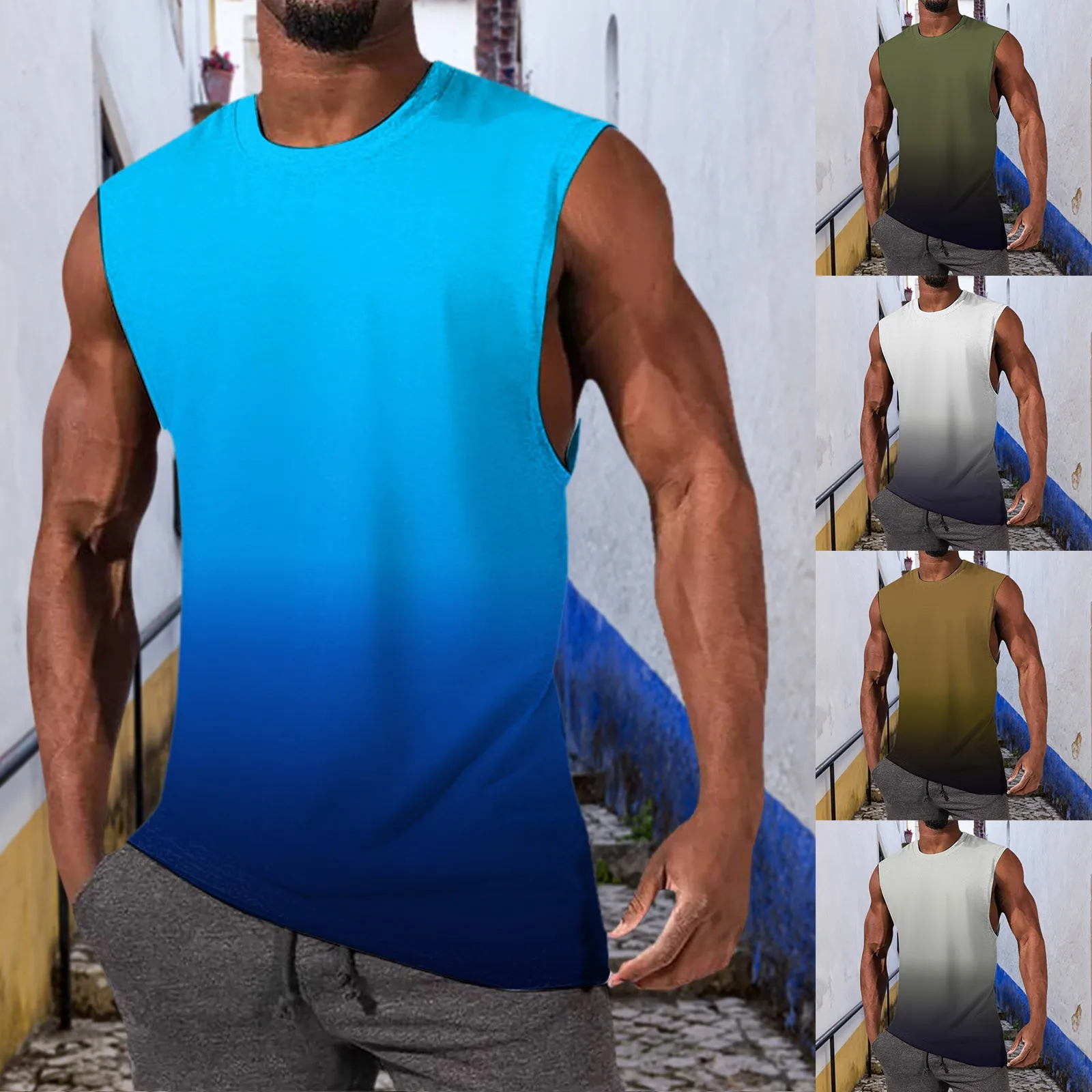 Bodybuilding Tank Tops Men Sports Sleeveless shirt Muscle guys Vest Fitness Drop Armhole Solid Tops Tees Cotton Gym Singlets