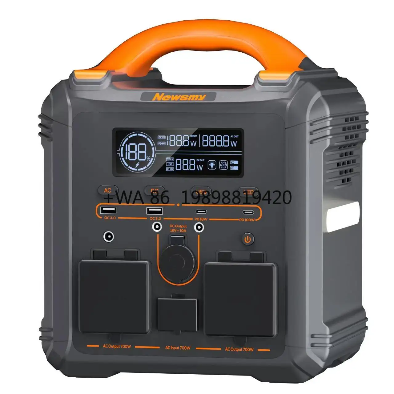 Newsmy Portable Solar Generator with Battery Capacity Energy Monitoring Function for Off-grid Living Long-lasting Power Station