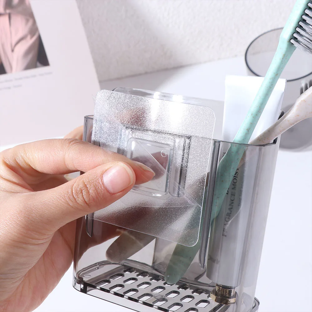 

2pcs PET Toothbrush Rack Storage Rack Space Saving Wall Mounted Toothbrush Holder No Punching Waterproof Mouthwash Cup Rack