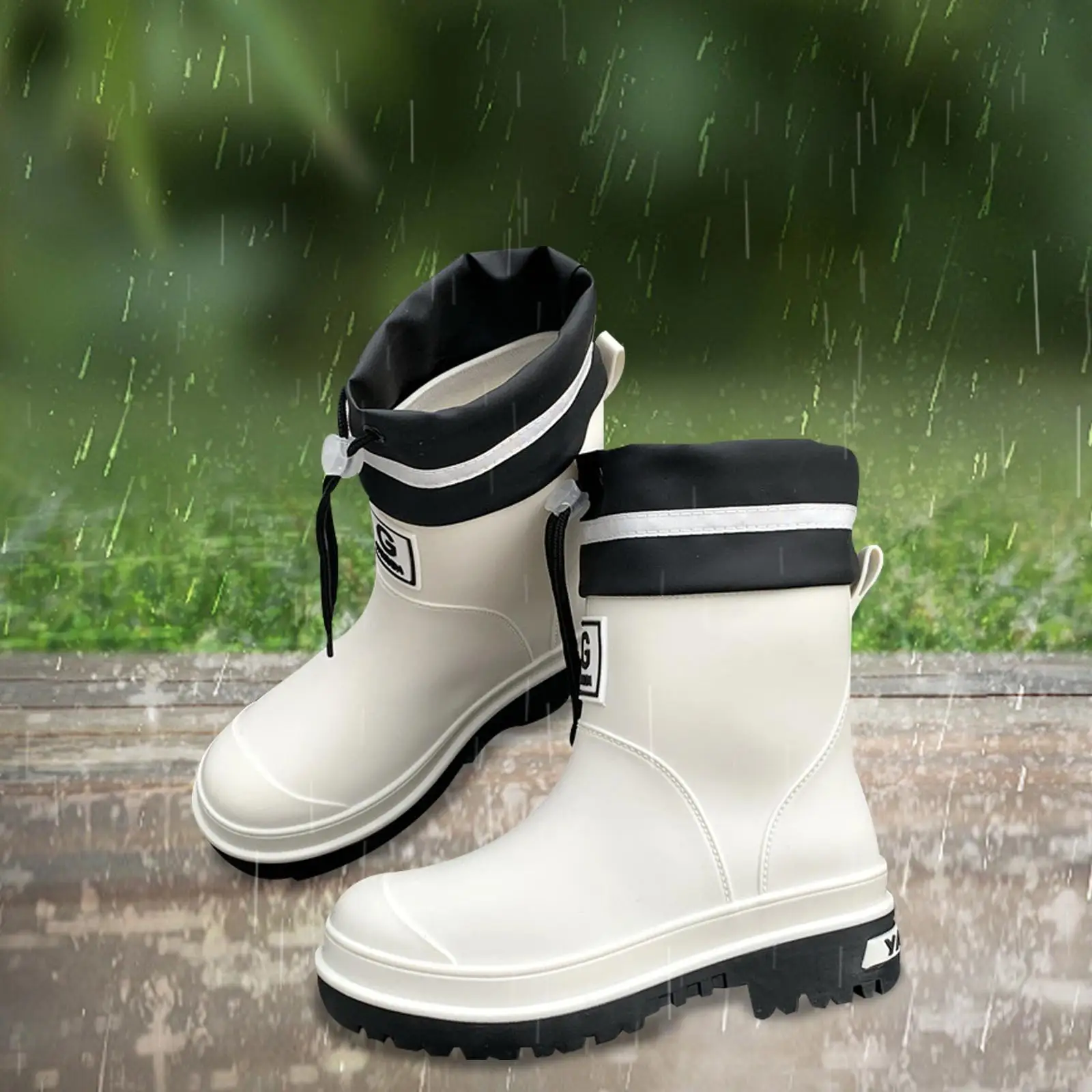 

Womens Rain Boots Work Boots Waterproof Boots for Ladies Portable Non Slip Rainboots Mid Calf Rain Boots for Travel, Cycling