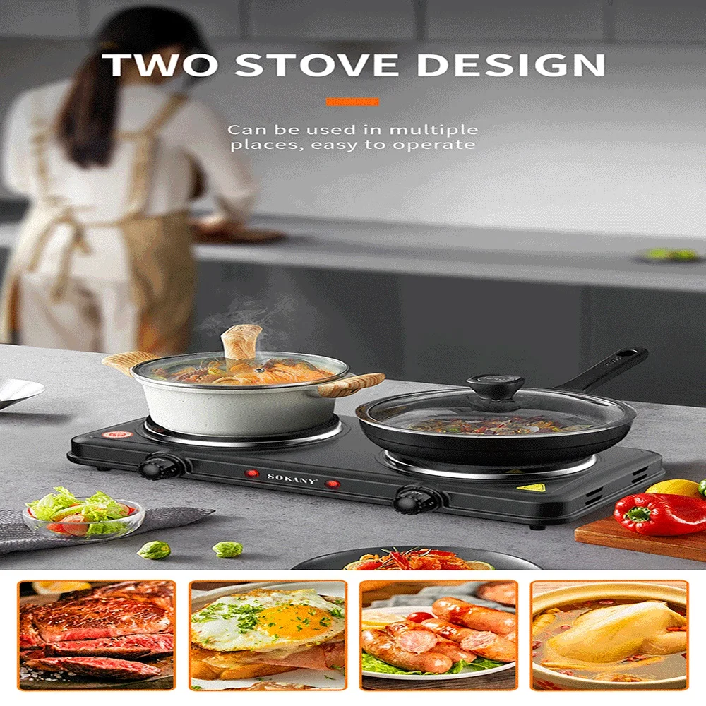 2000W High Power Dual Pot Electric Stove Household Cooker Plate Kitchen 220V Fast Heating Durable Sturdy Cooking Stove Portable