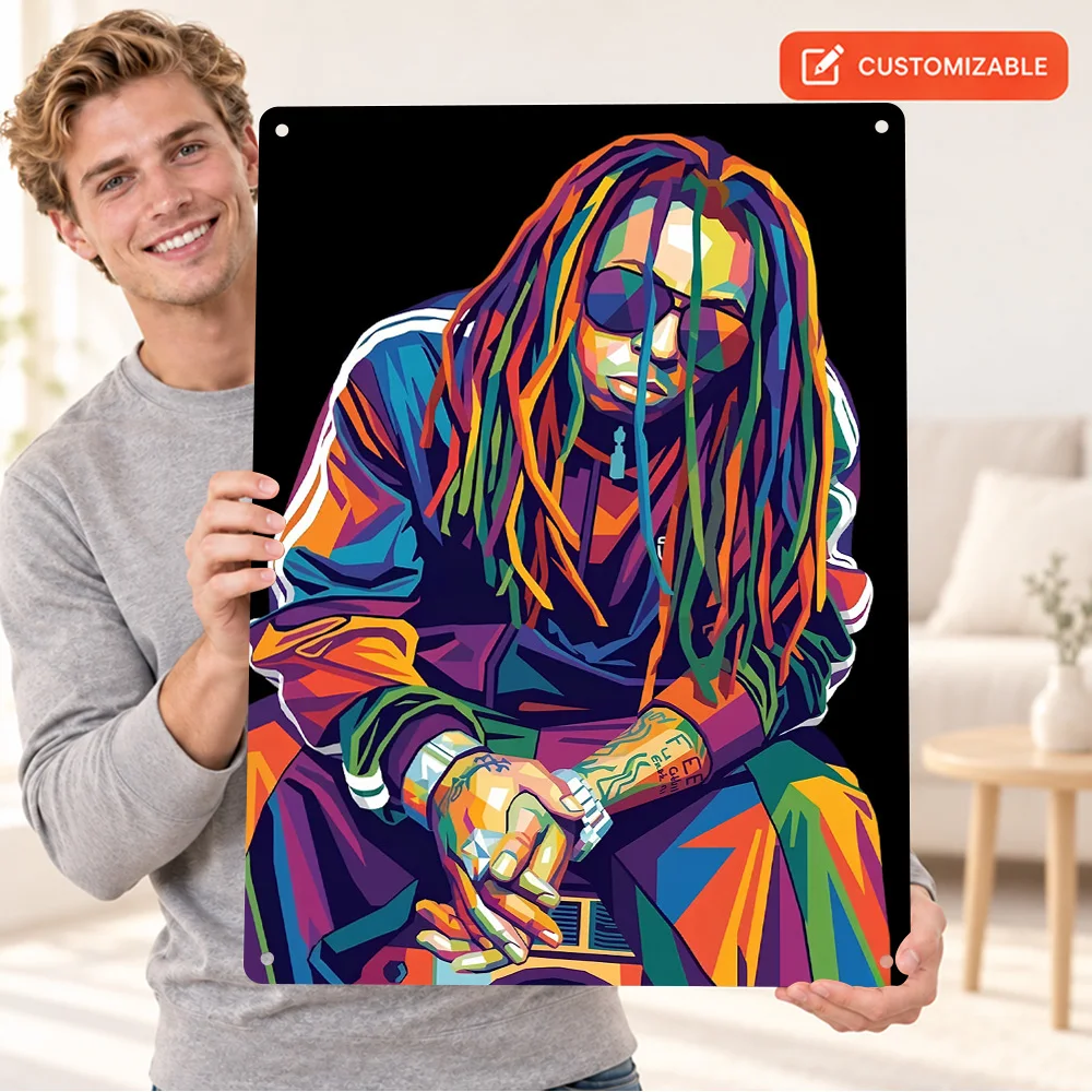 Portrait Of Lil Wayne Textured Metal Poster Personalized Aluminum Sign Geometric Wall Art For Rehearsal Studio Musician Gift