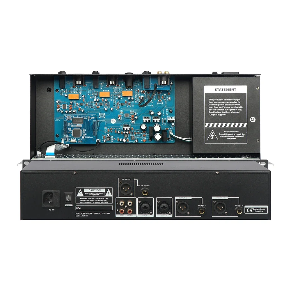 2U Dual 31 Band Graphic Audio Equalizer Digitales Karaoke Professionelles Soundsystem 3 Kanäle mit Subwoofer-Ausgang für Studio DJ