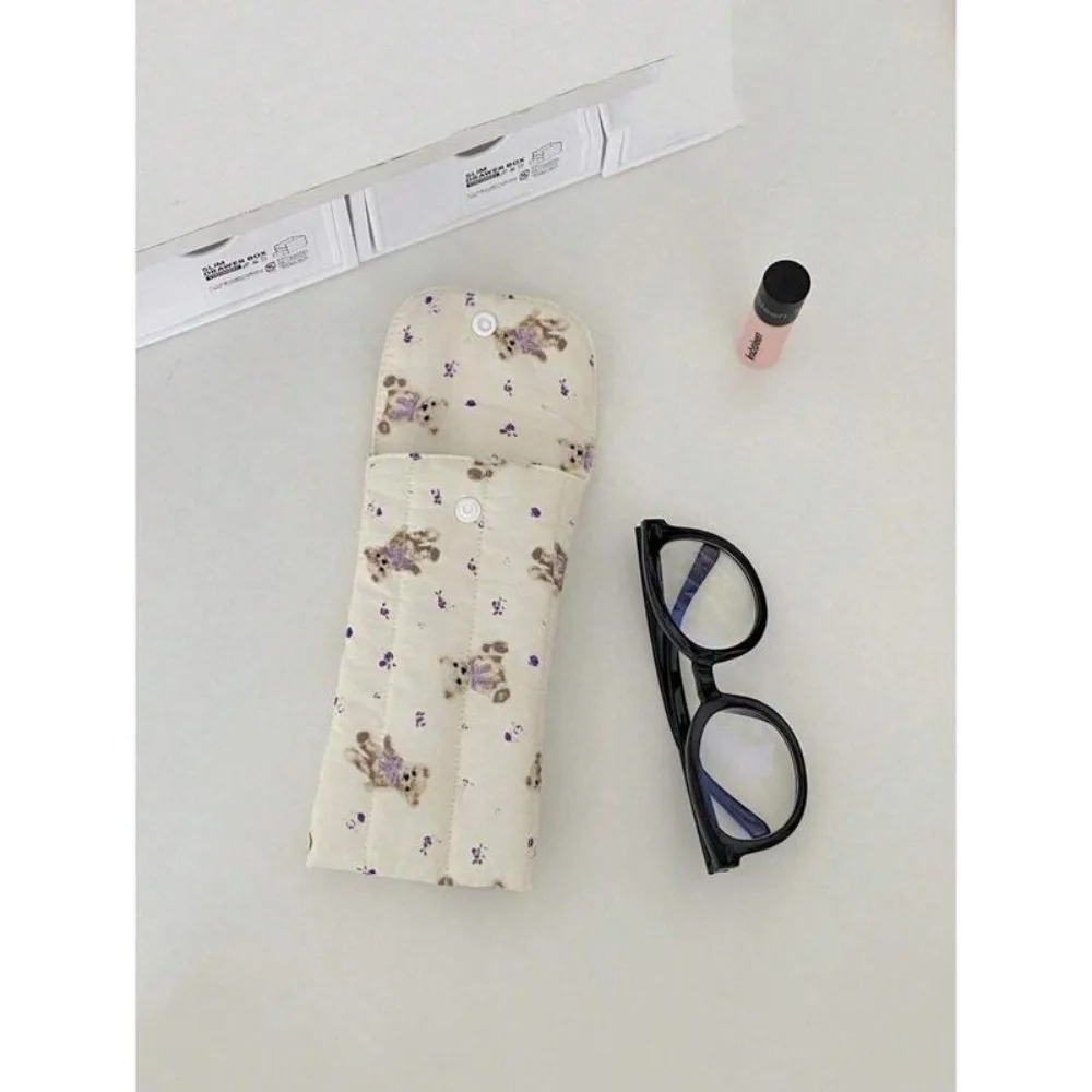 

New Pink Heart Small Glasses Bag Bear and Strawberry Flower Pencil Pouch Sweet Cute Women Makeup Bag