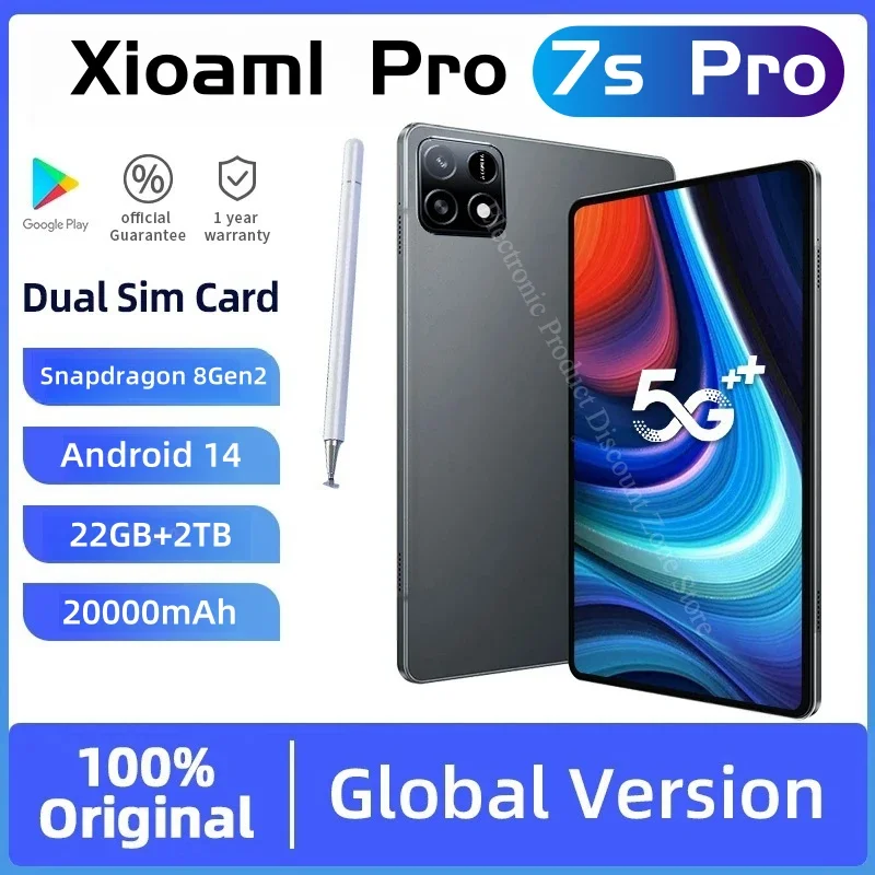 2025 الإصدار العالمي الأصلي الجديد لوحة الكمبيوتر اللوحي 7S Pro Snapdragon 8gen2 Android 14 HD 4K 22GB + 2TB 5G اللوحي ثنائي الشريحة WIFI GPS MI