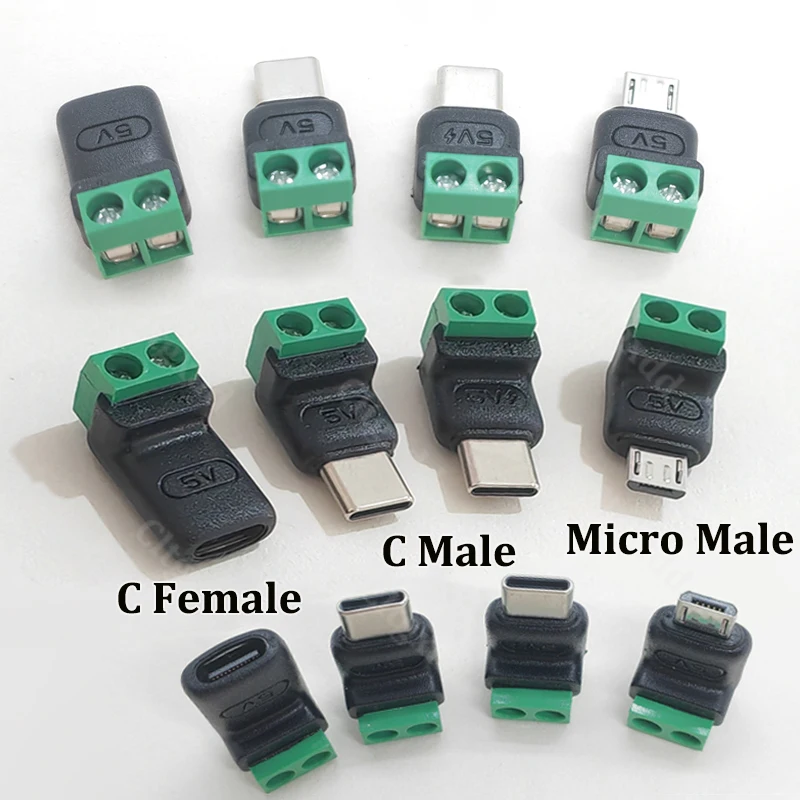 2 Stück Cltgxdd Typ-C Micro-USB auf 2-Pin lötfreier Anschlussblock-Adapter 3A 5V Stromanschluss für DIY-Stromversorgung – Detail 2