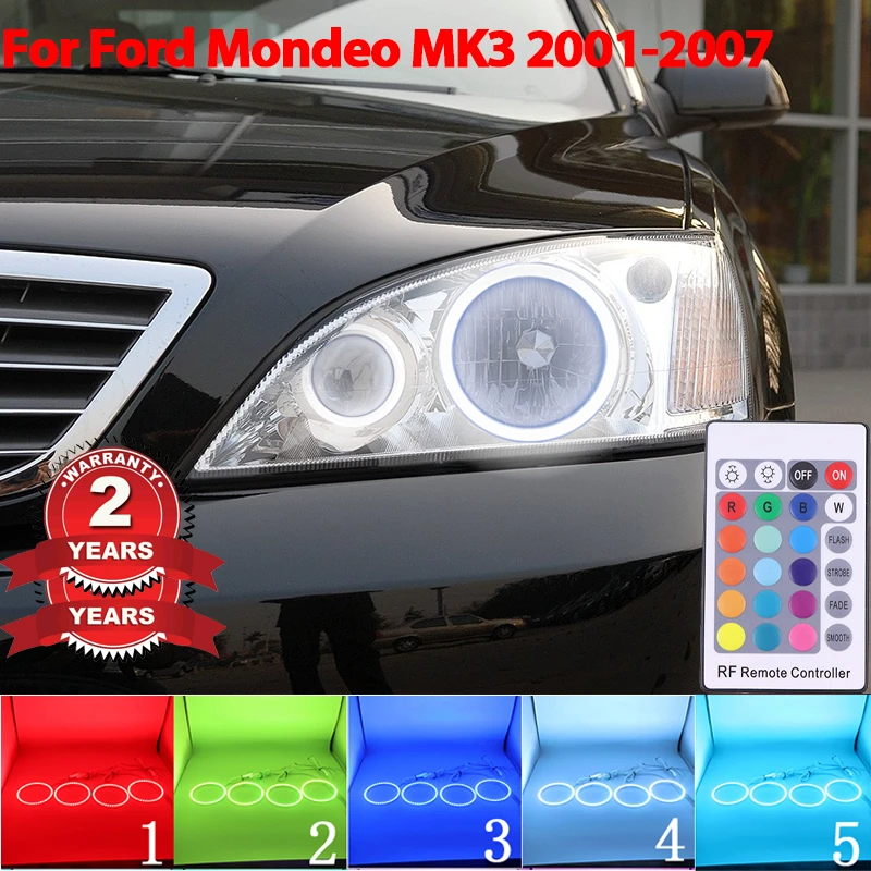 LED Angel Eyes Kit  Ring Headlight Lamps For FORD Mondeo MK3 2001-2007 Ultra Bright Refit RGB multi-color Remote Control