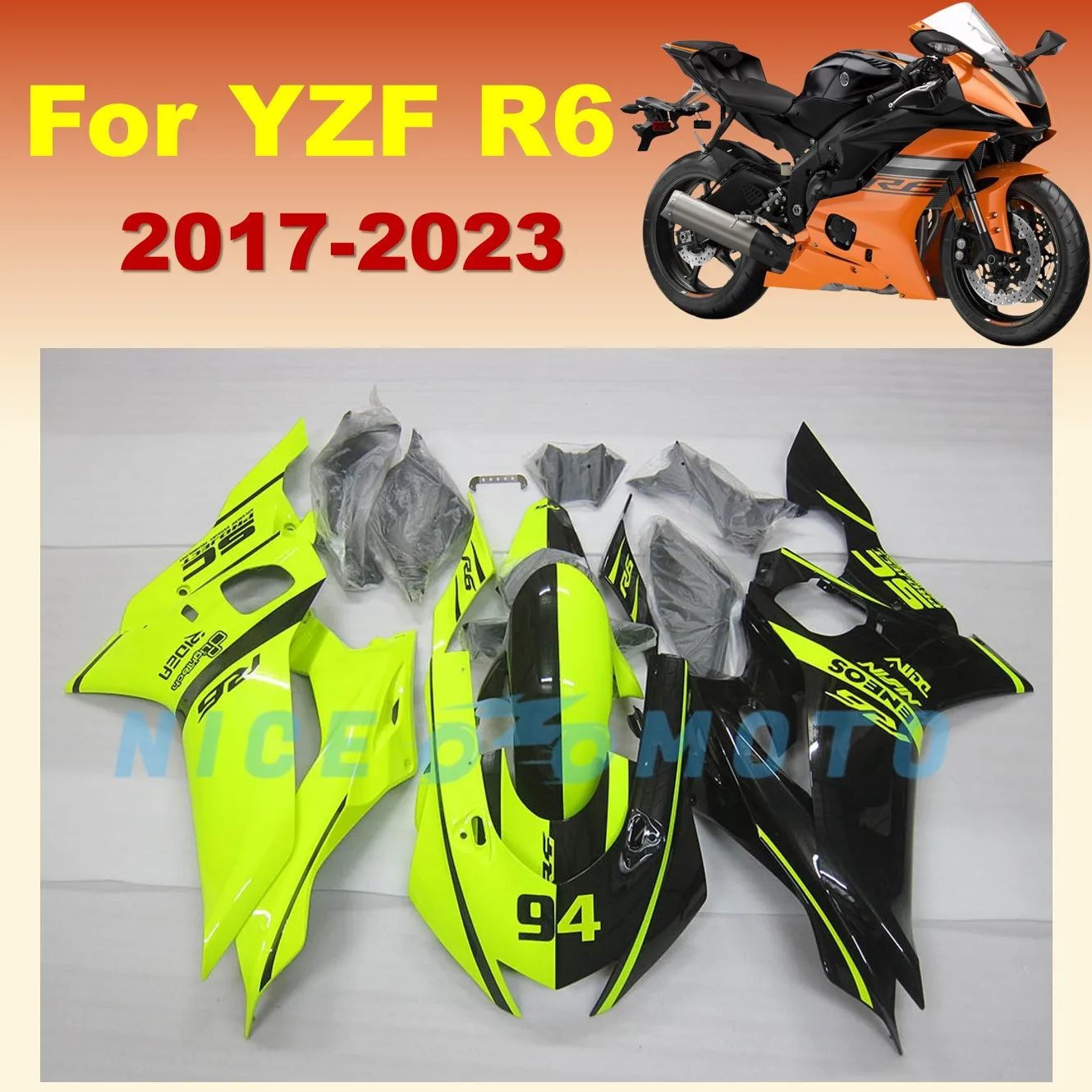 Motorcycle Fairing Kit Suitable for YAMAHA YZF-R6 2017 2018 2019 2020 202 2022 2023 YZFR6  Black Yellow Green Cowling