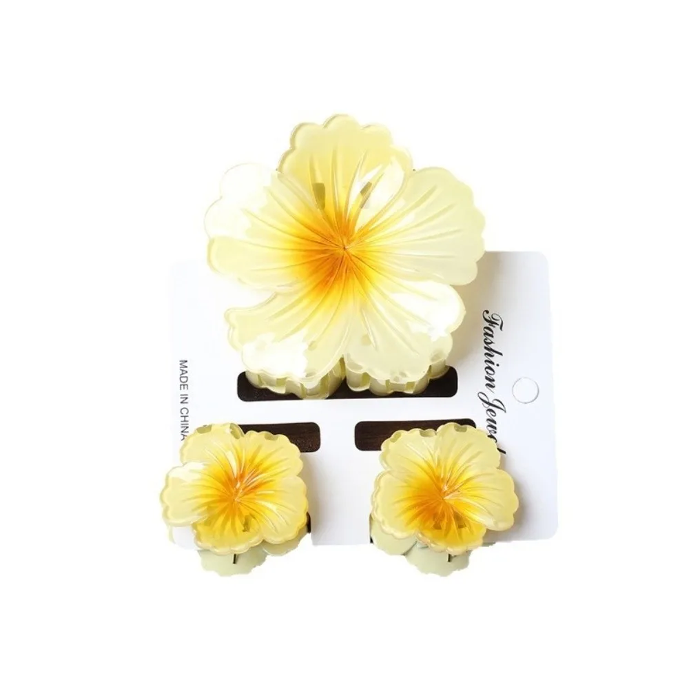 3-teiliges Set Farbverlauf-Haarklammern Hibiskus Acryl Hawaiianische Blumen-Haarspange Süße Blumen-Pferdeschwanzklammer Sommer-Haaraccessoires – Detail 5