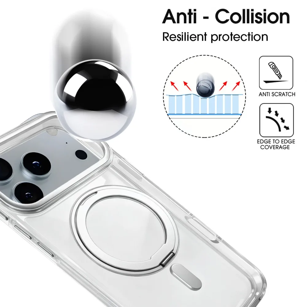 حافظة هاتف مغناطيسية مع حامل لهاتف Magsafe لهاتف IPhone 17 Pro Max 17 غطاء حامل شحن لاسلكي شفاف للهواء